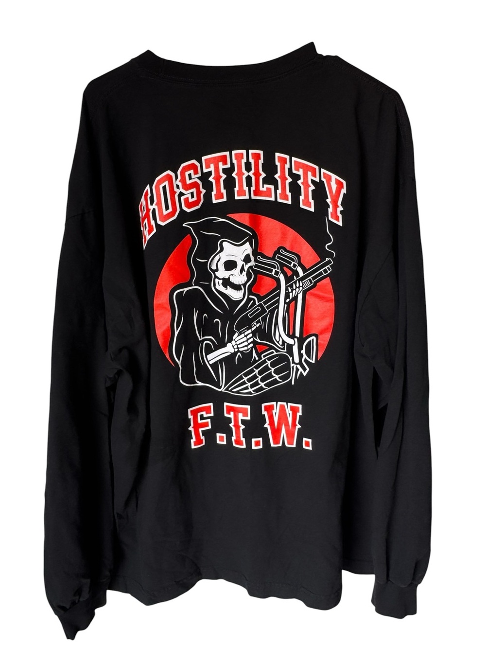 Hostility F.T.W. Skeleton Biker Graphic Long Sleeve T-Shirt Black Red Men’s XXL
